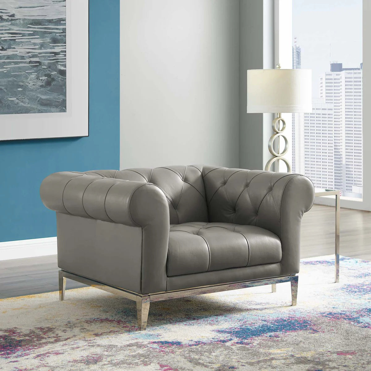 Mickey Leatherette 1 Seater Sofa In  Light Grey Colour - Febonic Living