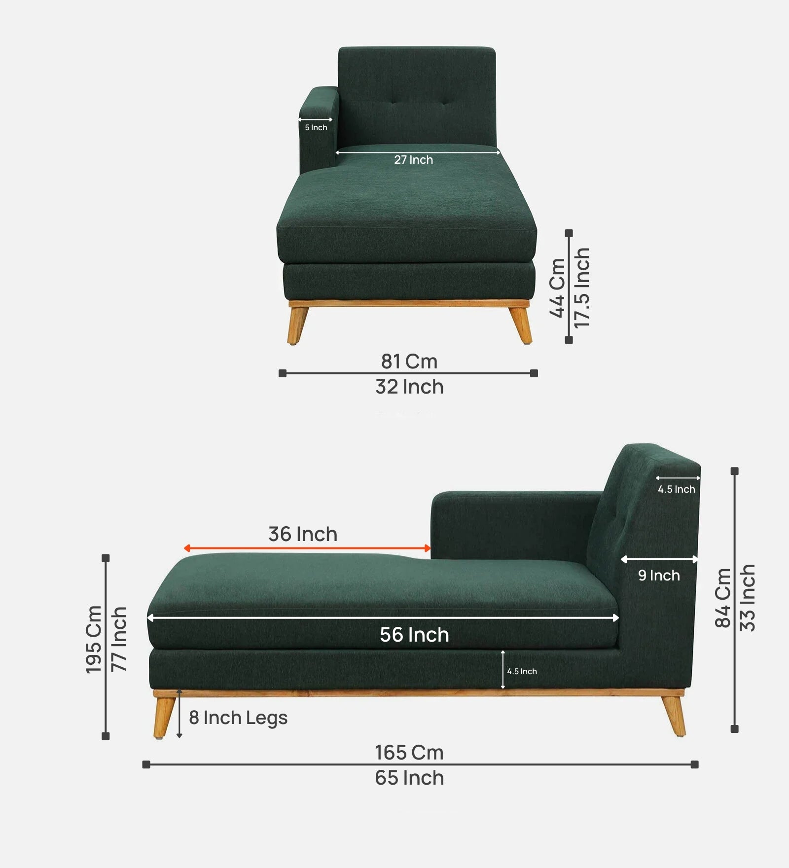 Ethos Fabric LHS Chaise Lounger In Green Colour