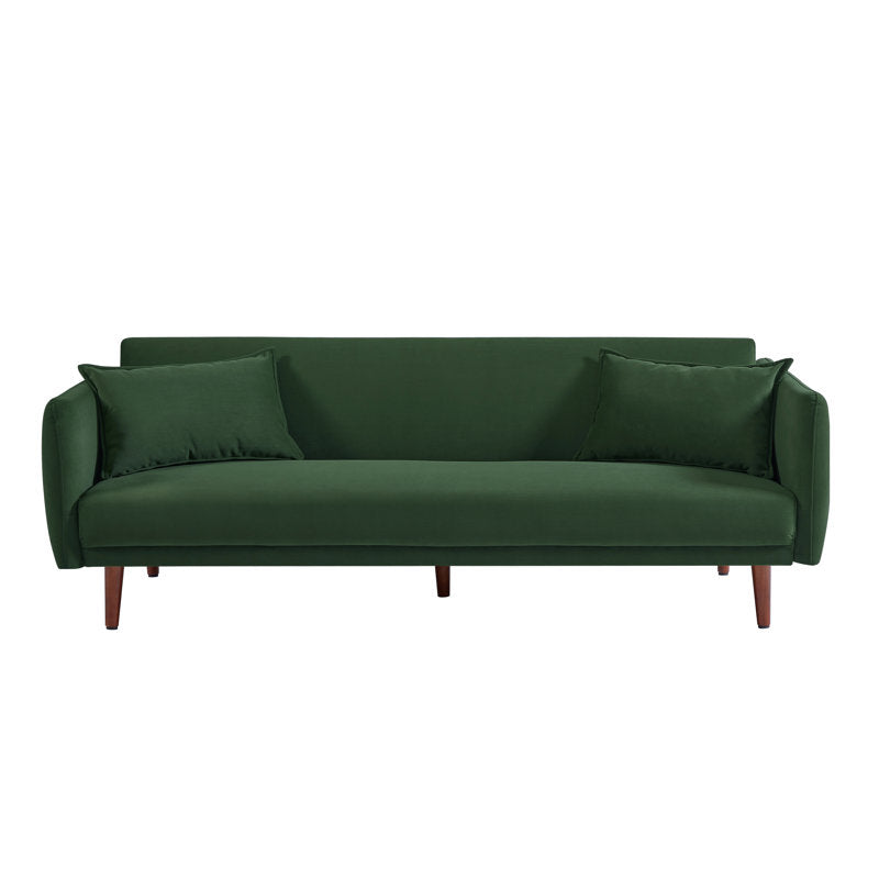 Aster Velvet 3 Seater Convertible Sofa Cum Bed In Amazon Green Colour - Febonic Living