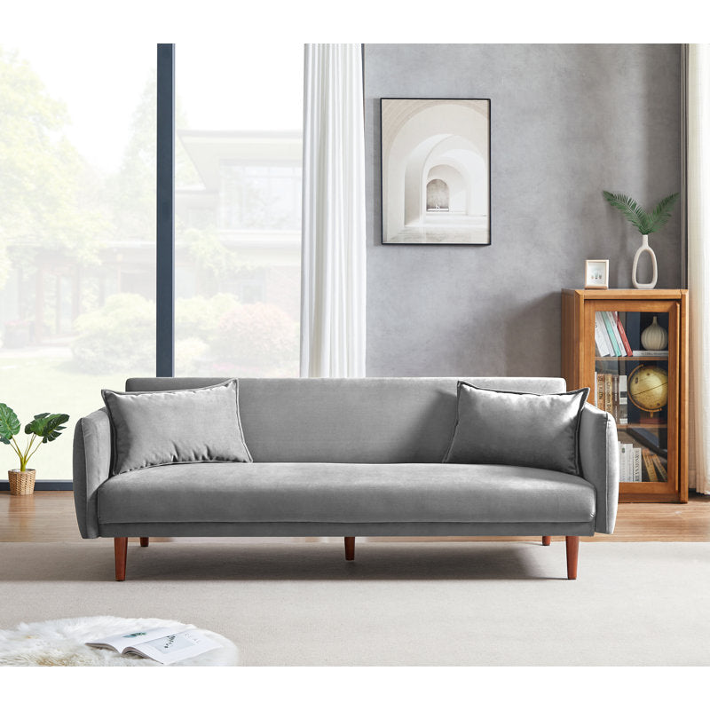 Aster Velvet 3 Seater Convertible Sofa Cum Bed In Concrete Grey Colour - Febonic Living