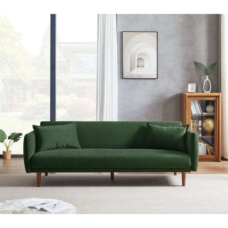 Aster Velvet 3 Seater Convertible Sofa Cum Bed In Amazon Green Colour - Febonic Living