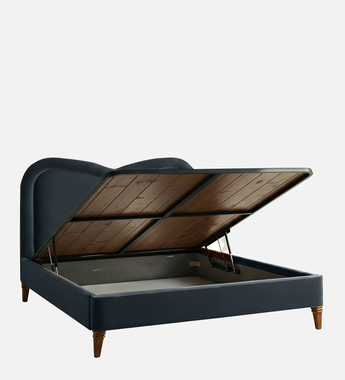 Elaris Curve Velvet Queen Size Bed - Azure Blue | Hydraulic Storage