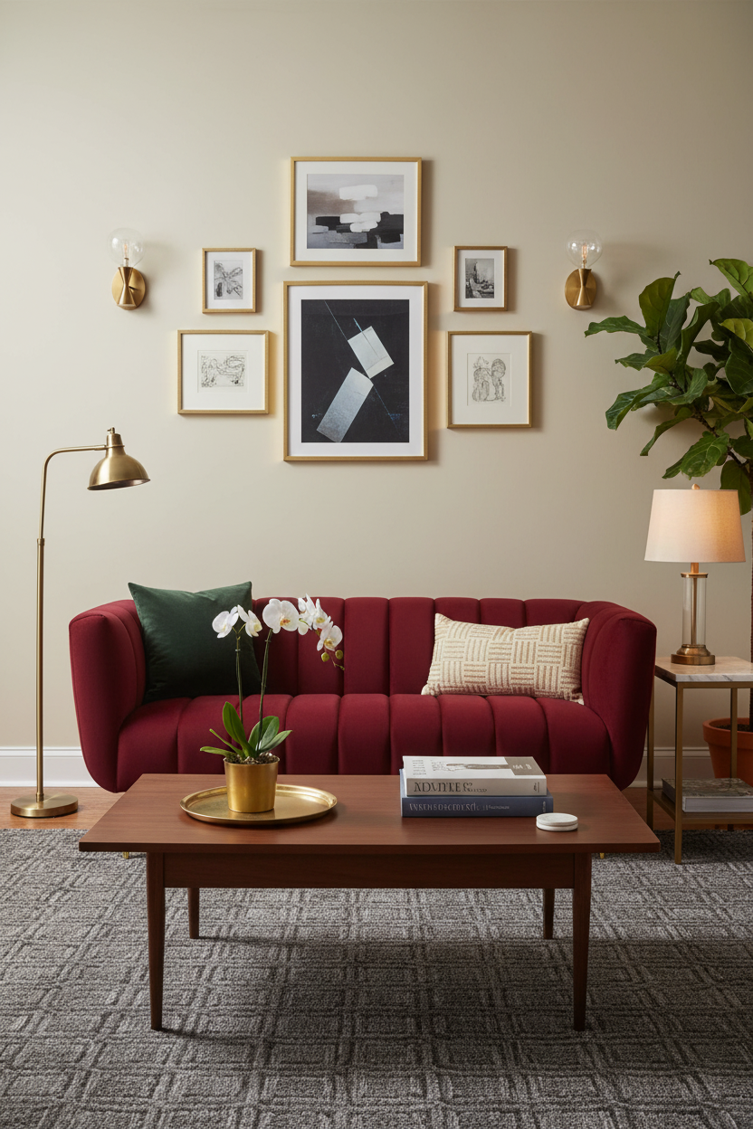 Elegant Velvet 2 Seater Sofa In Maroon Colour