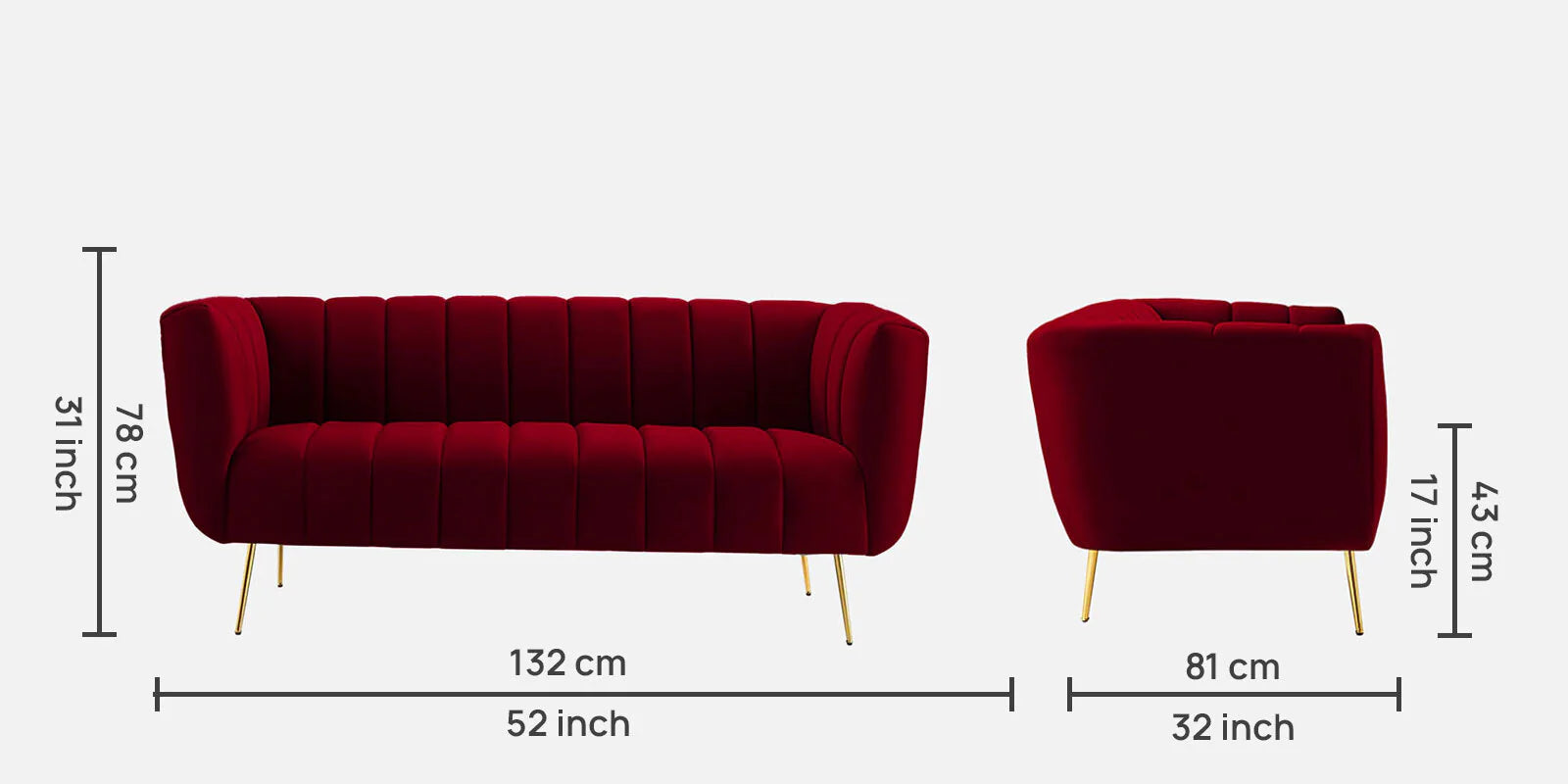 Elegant Velvet 2 Seater Sofa In Maroon Colour