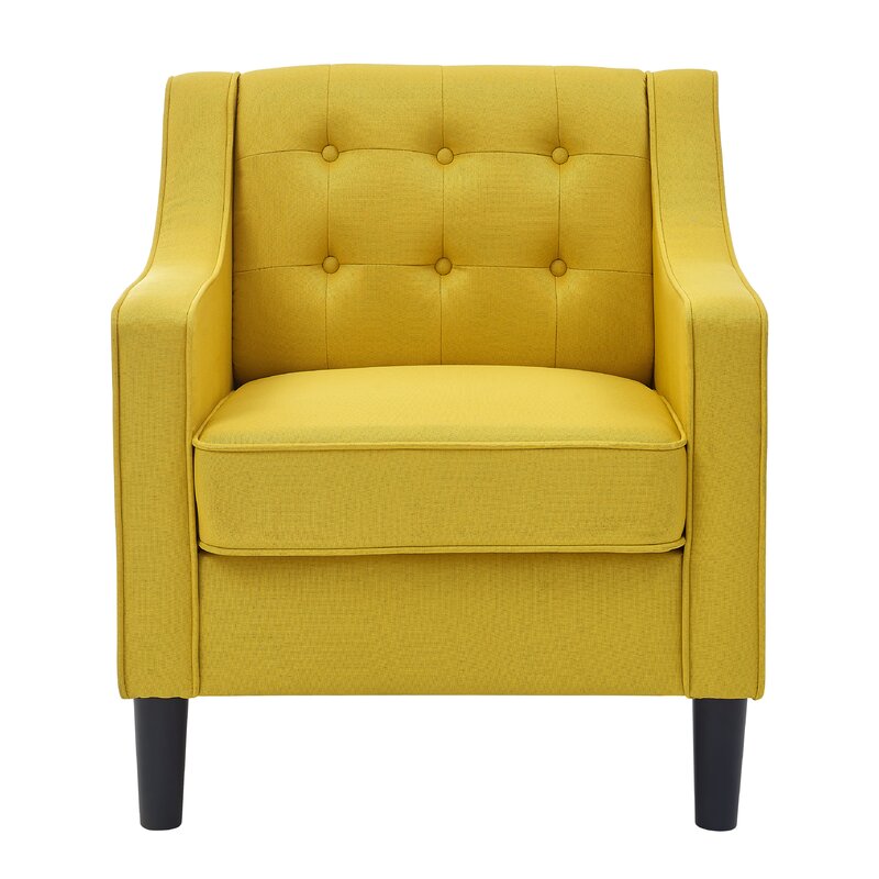 Lori Fabric Barrel Chair With Ottoman In Bold Yellow Colour - Febonic Living