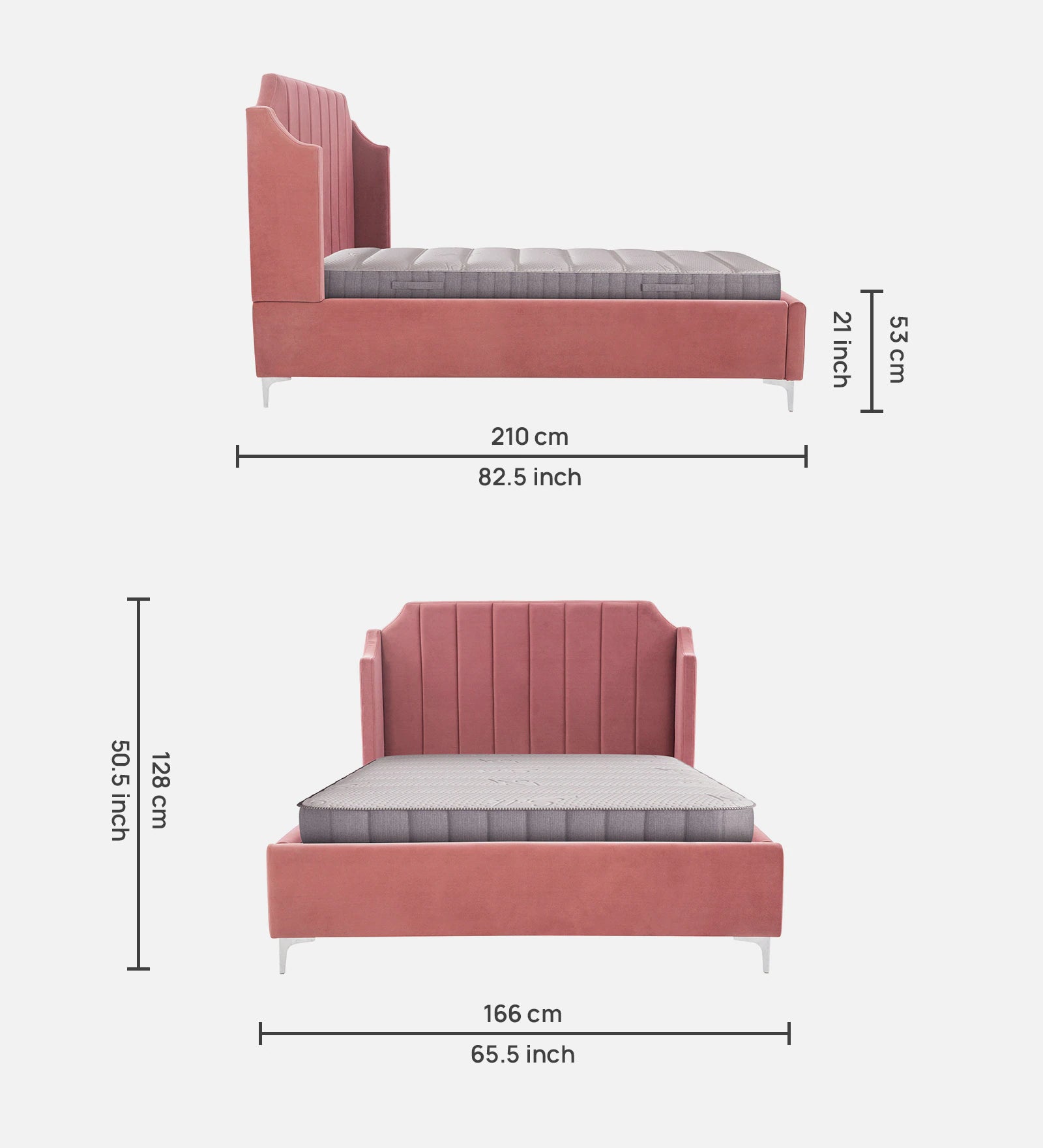 Eliza Velvet Upholstered Queen Size Bed In Blush Pink Colour