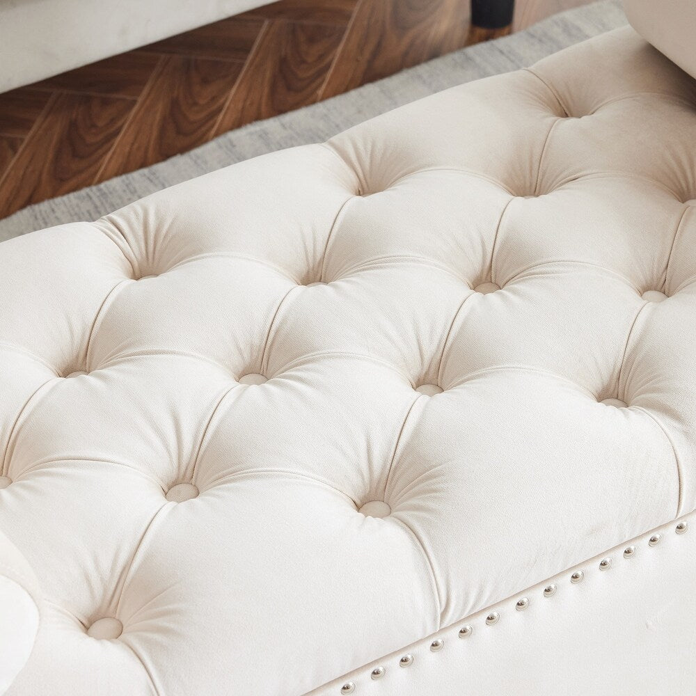 Cairo Velvet 2 Seater Recamier In Camel Beige Colour With Storage - Febonic Living