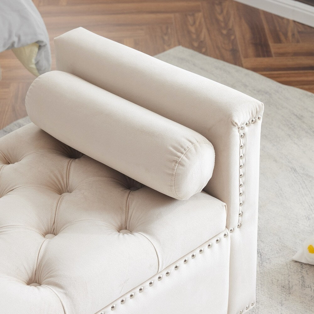 Cairo Velvet 2 Seater Recamier In Camel Beige Colour With Storage - Febonic Living