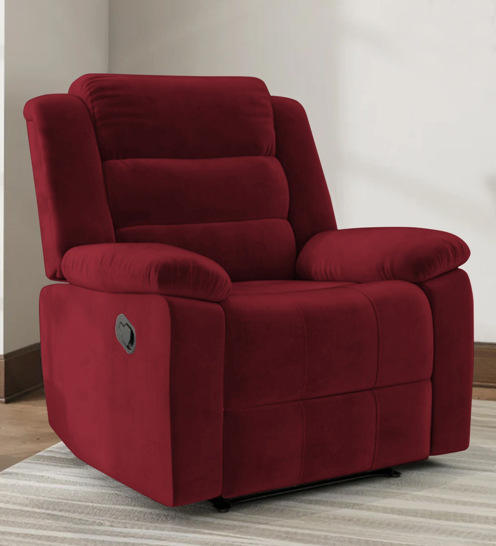 Erra 1 Seater Motorized Fabric Recliner - Blood Maroon - Living View by Febonic Living