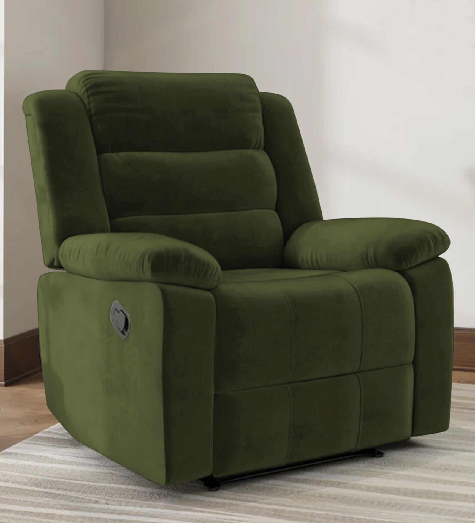 Erra 1 Seater Motorized Fabric Recliner - Olive Green - Living View by Febonic Living