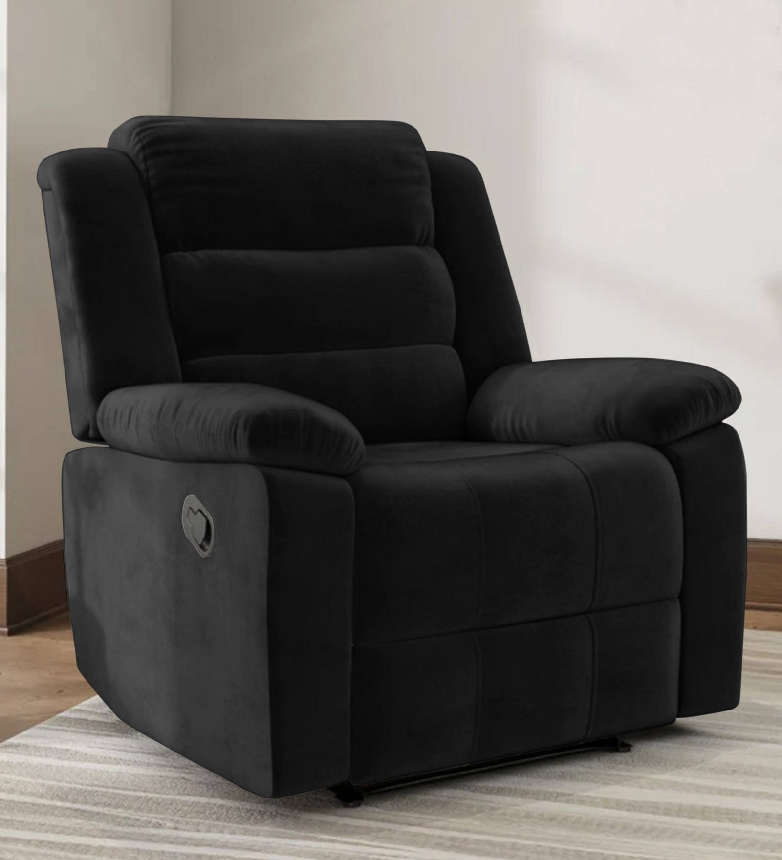 Erra 1 Seater Motorized Fabric Recliner - Zed Black - Living View by Febonic Living