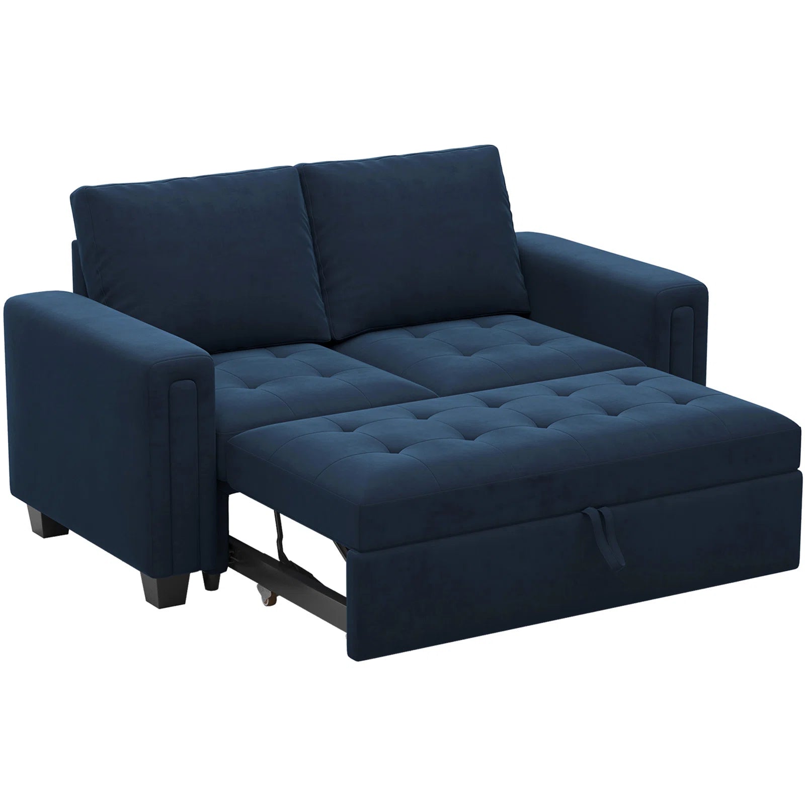 Miro Velvet 2 Seater Pull Out Sofa Cum Bed In Indigo Blue Colour