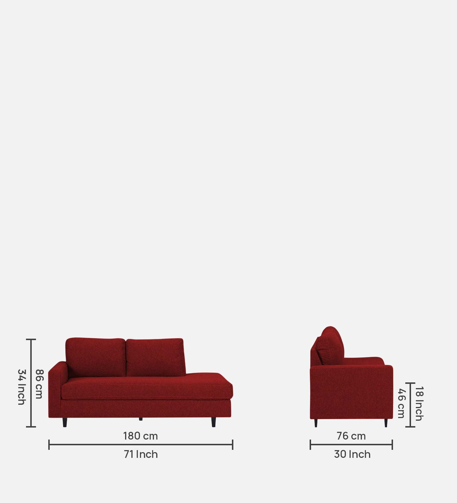 Alitza Fabric RHS Chaise Lounger In Blood Maroon Colour - Febonic Living