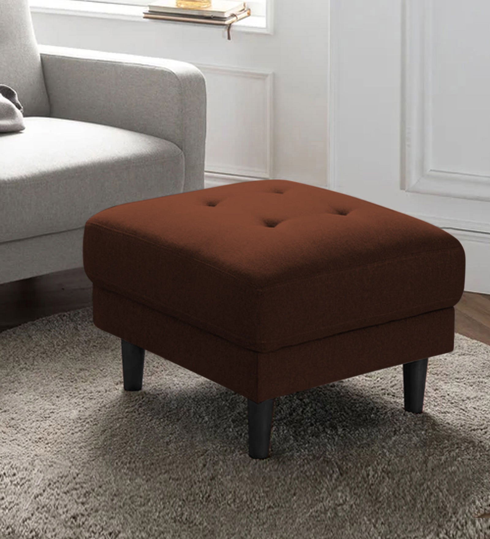 Marq Fabric Foot Stool In Coffee Brown Colour - Febonic Living