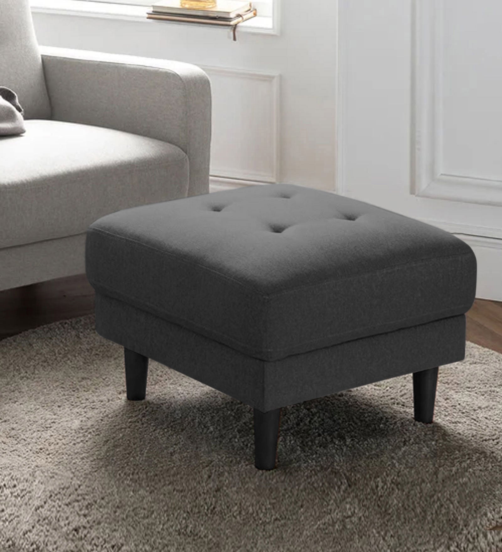 Marq Fabric Foot Stool In Charcoal Grey Colour - Febonic Living