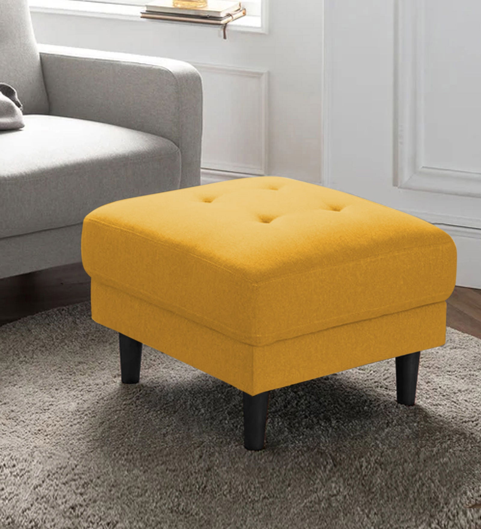 Marq Fabric Foot Stool In Bold Yellow Colour - Febonic Living