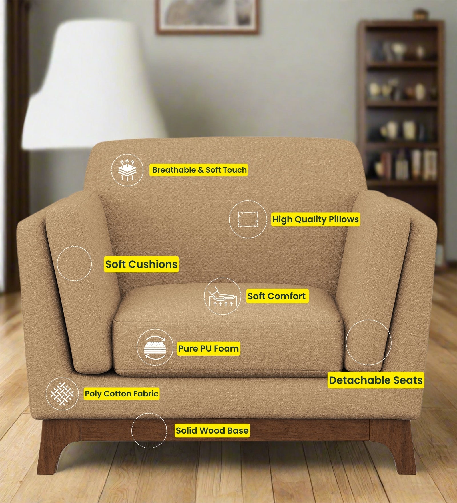 Candy Fabric 1 Seater Sofa In Dim Grey Colour