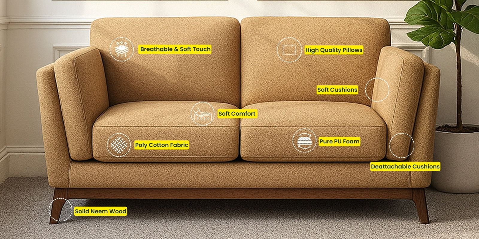 Candy Fabric 2 Seater Sofa In Copper Brown Colour