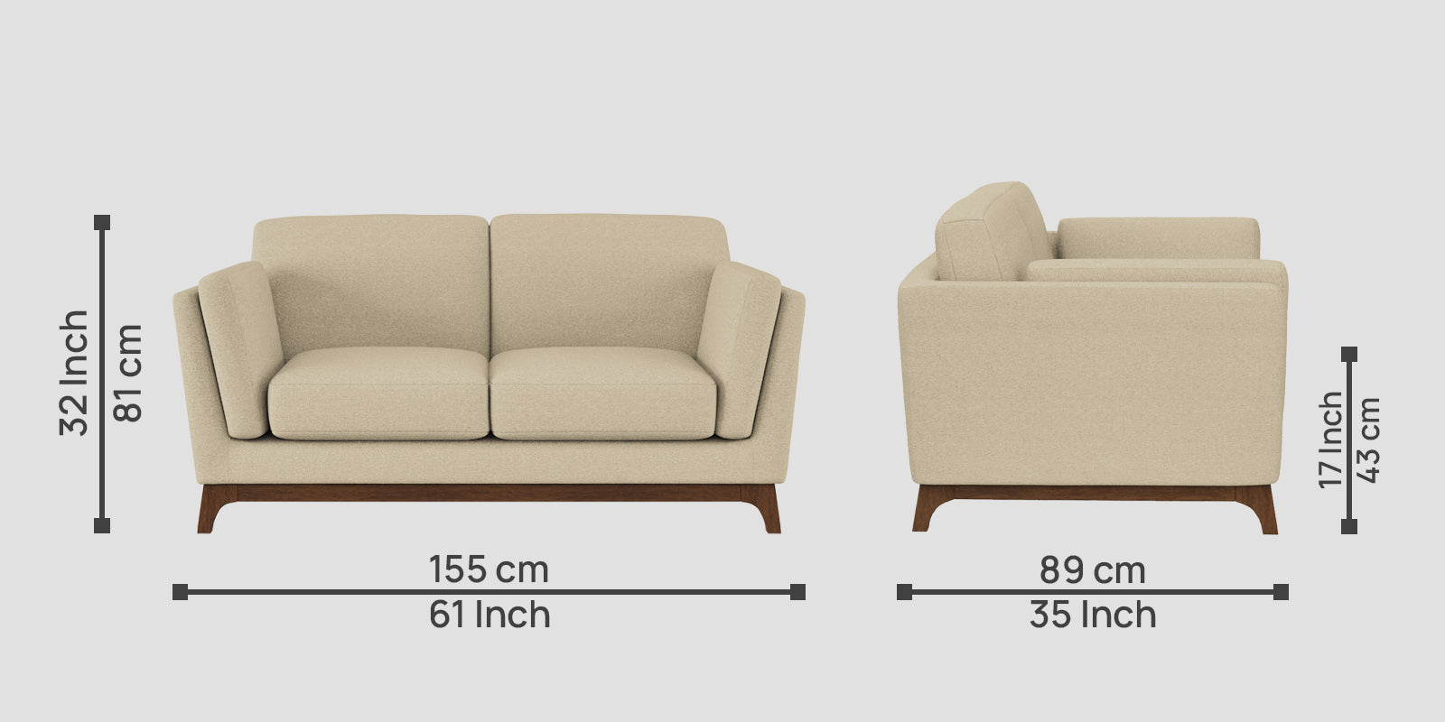 Candy Fabric 2 Seater Sofa In Cotton Beige Colour