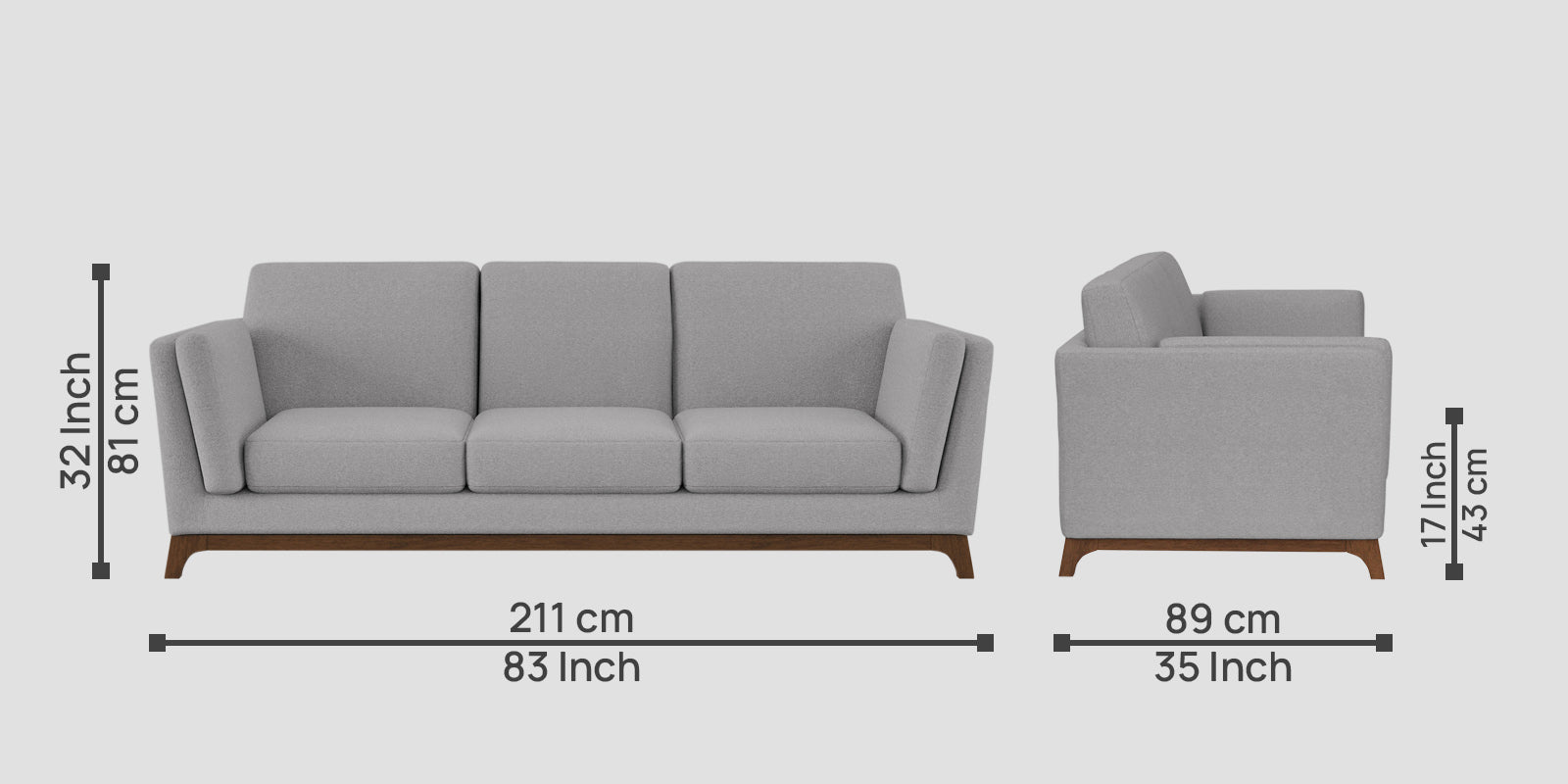 Candy Fabric 3 Seater Sofa In Dim Grey Colour
