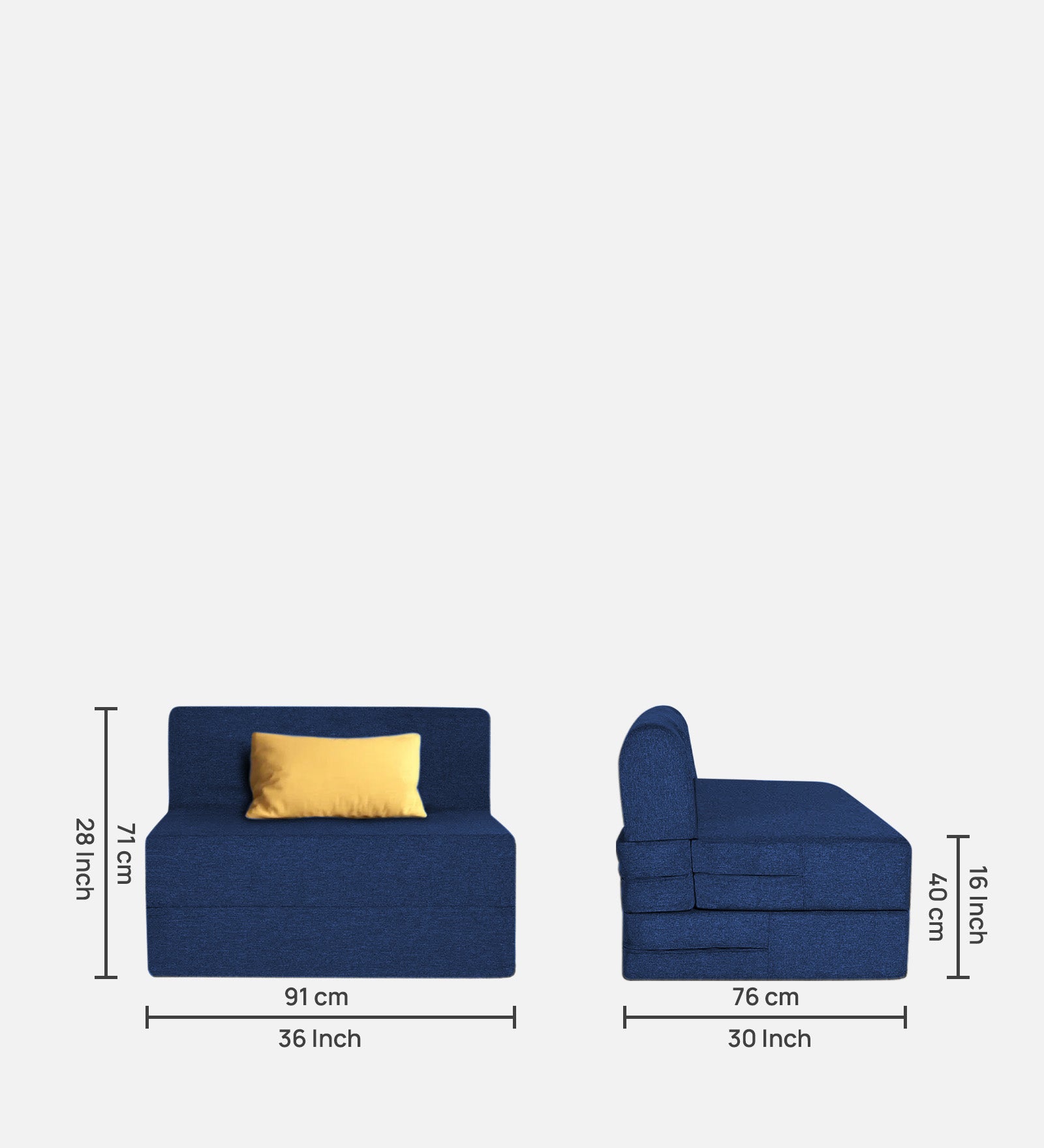 Fleepy Fabric 1 Seater Foldable Sofa Cum Bed In Royal Blue Colour - Febonic Living