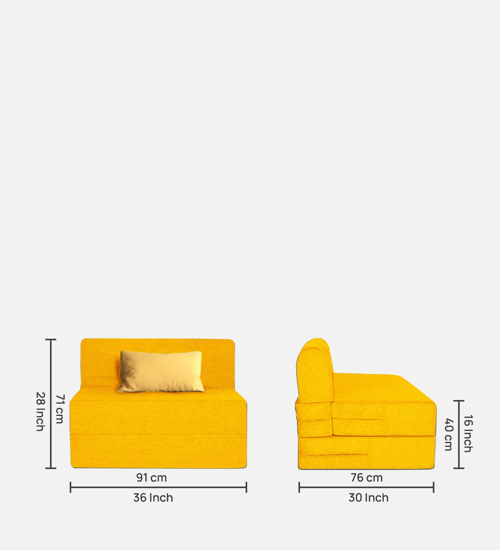 Fleepy Fabric 1 Seater Foldable Sofa Cum Bed In Bold Yellow Colour - Febonic Living