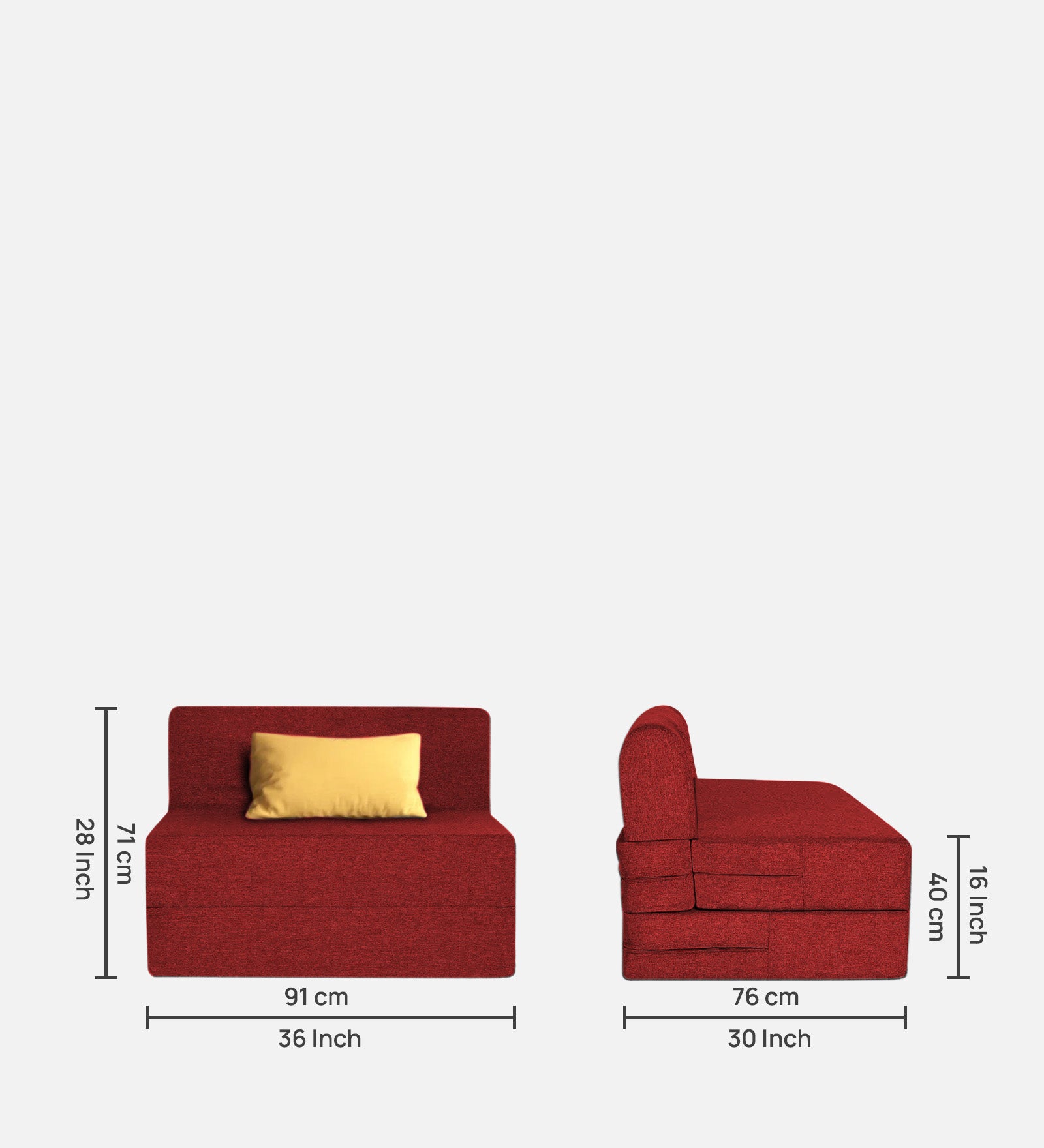 Fleepy Fabric 1 Seater Foldable Sofa Cum Bed In Blood Maroon Colour - Febonic Living