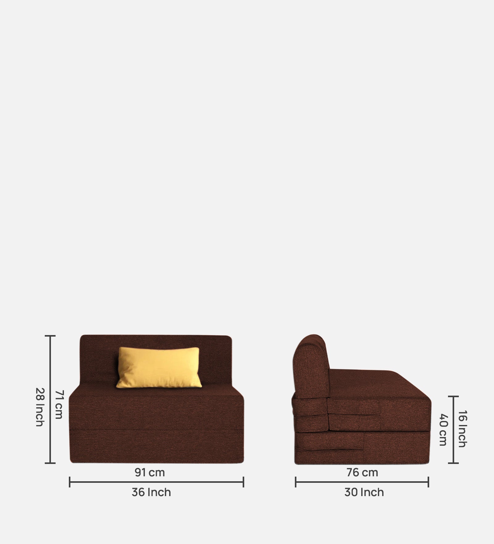 Fleepy Fabric 1 Seater Foldable Sofa Cum Bed In Coffee Brown Colour - Febonic Living