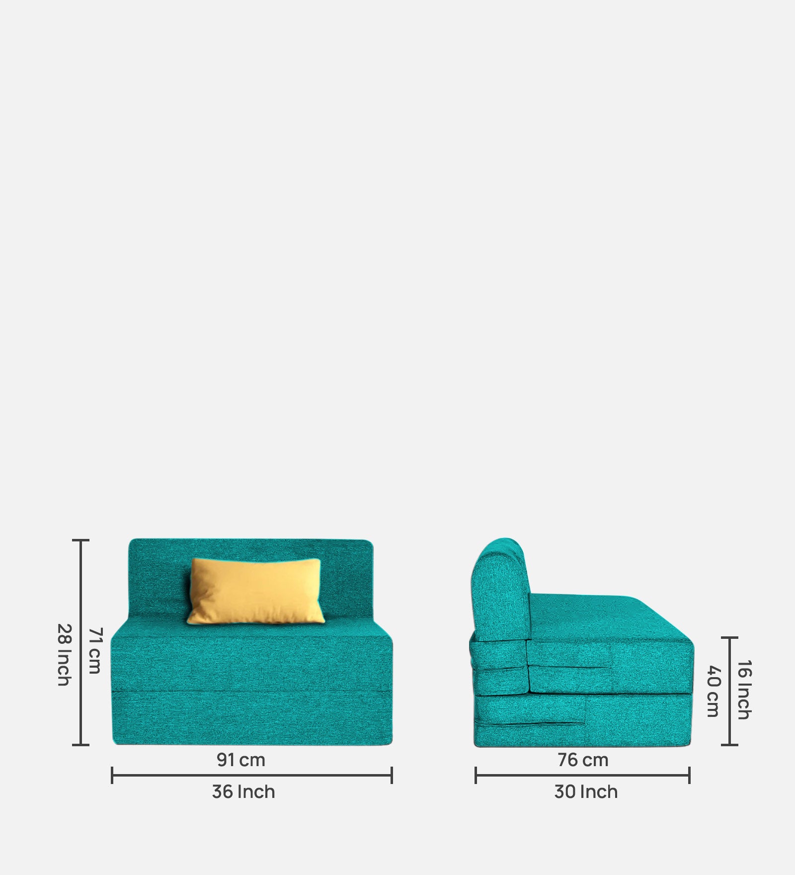 Fleepy Fabric 1 Seater Foldable Sofa Cum Bed In Sea Green Colour - Febonic Living