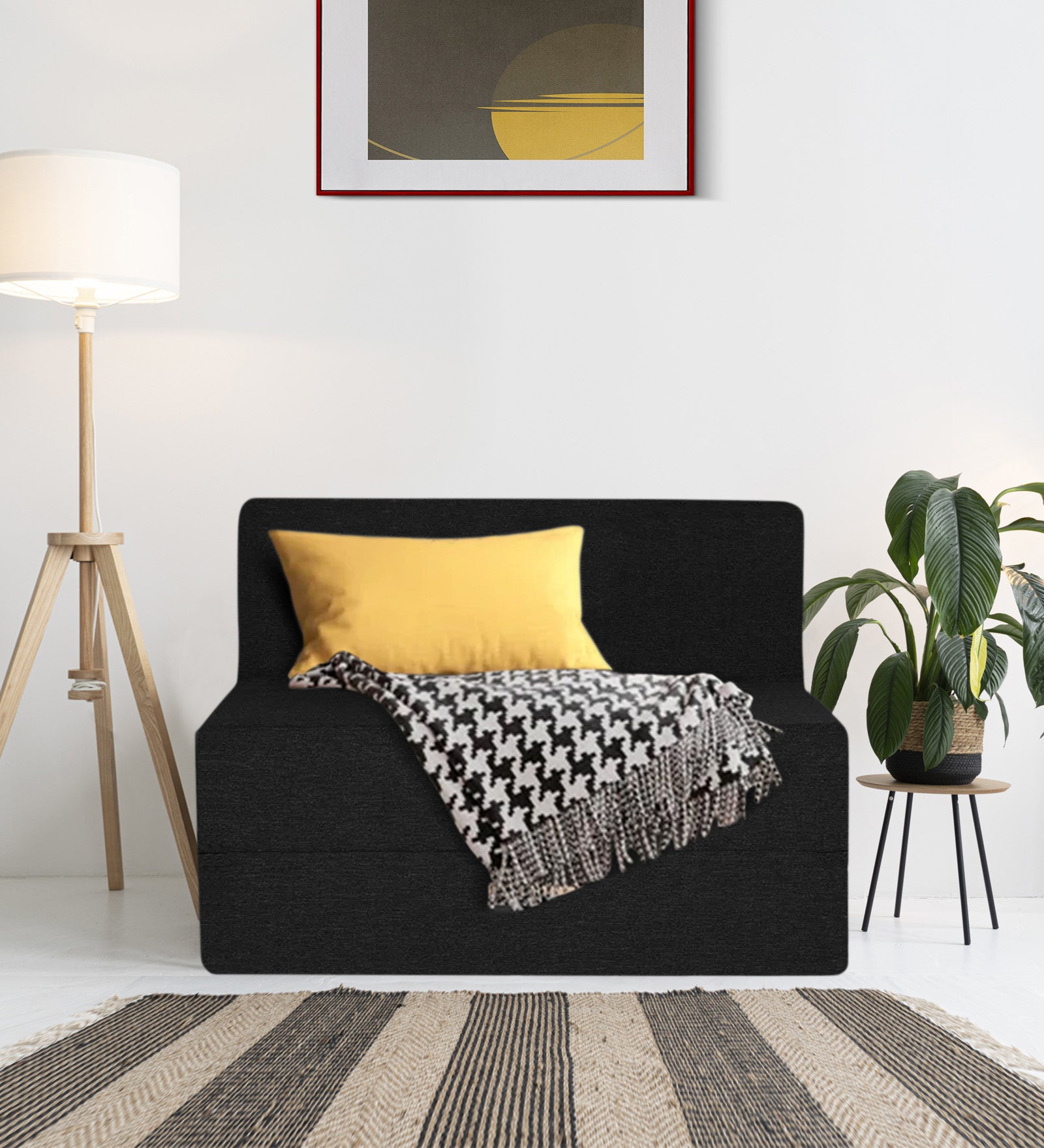 Fleepy Fabric 1 Seater Foldable Sofa Cum Bed In Zed Black Colour - Febonic Living