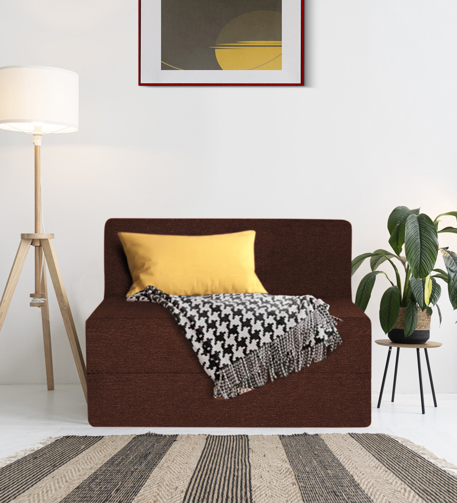 Fleepy Fabric 1 Seater Foldable Sofa Cum Bed In Coffee Brown Colour - Febonic Living