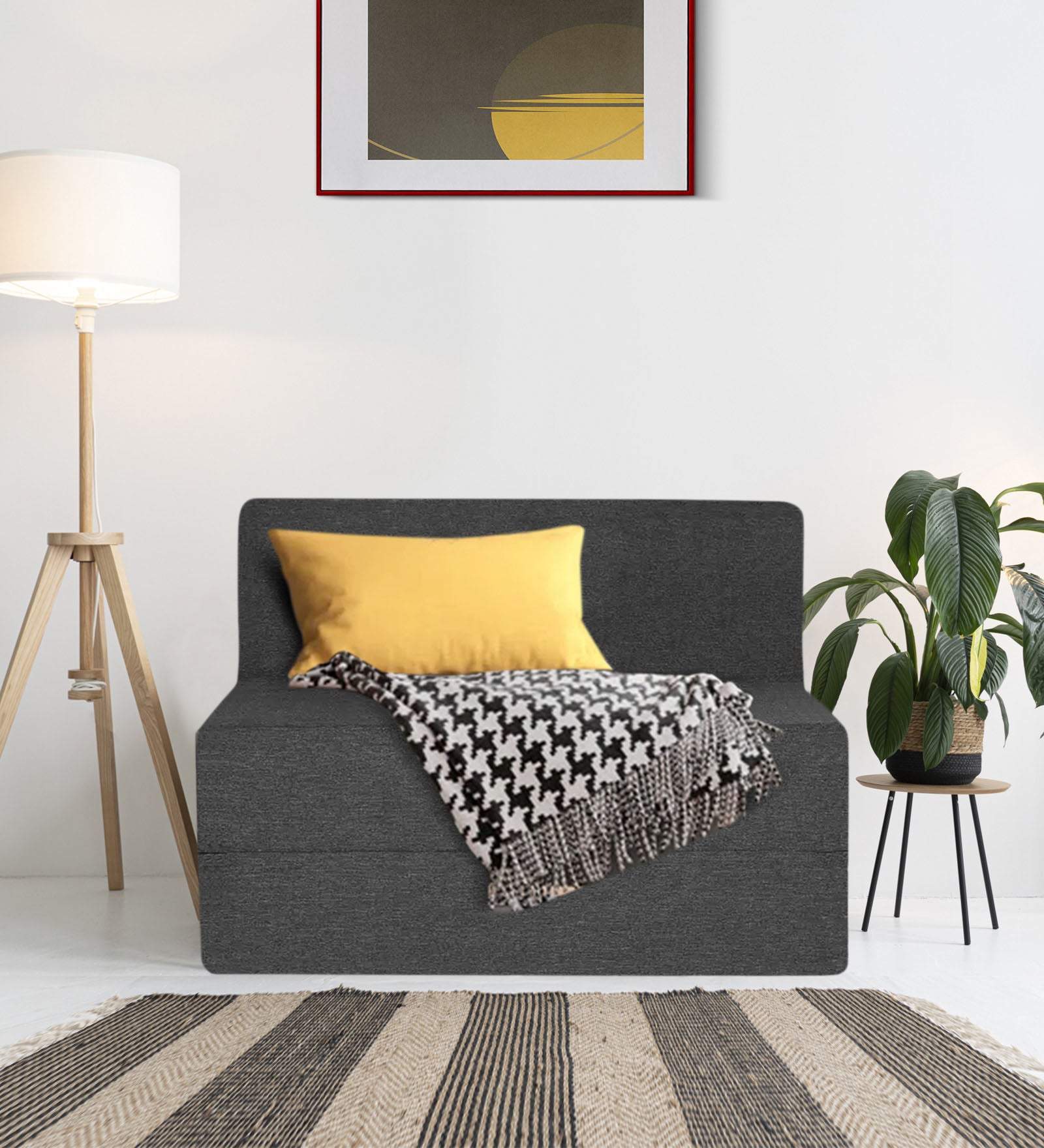 Fleepy Fabric 1 Seater Foldable Sofa Bed In Charcoal Grey Colour - Febonic Living