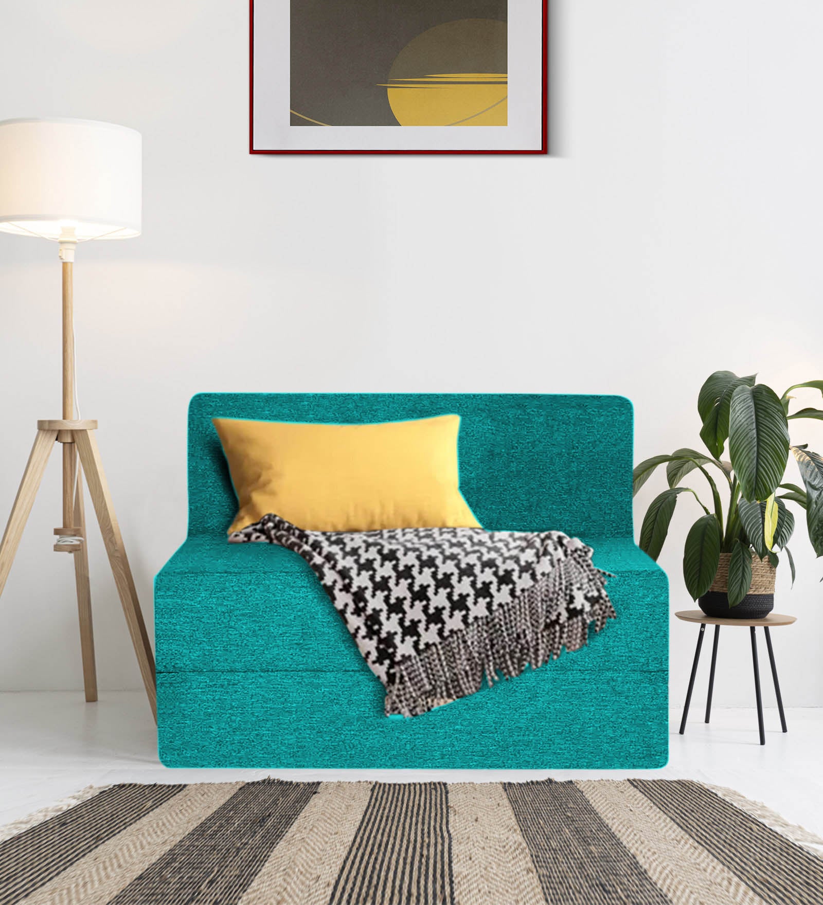 Fleepy Fabric 1 Seater Foldable Sofa Cum Bed In Sea Green Colour - Febonic Living