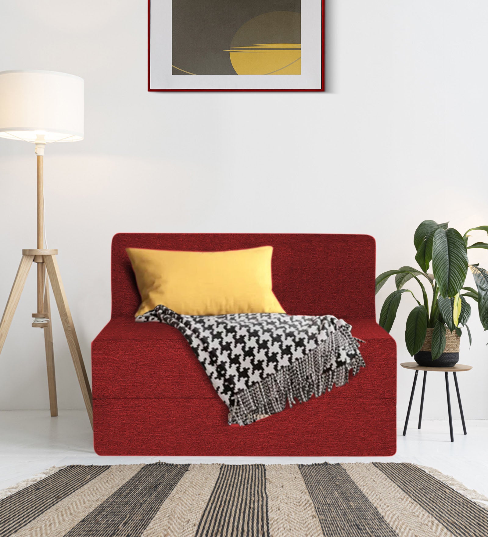 Fleepy Fabric 1 Seater Foldable Sofa Cum Bed In Blood Maroon Colour - Febonic Living