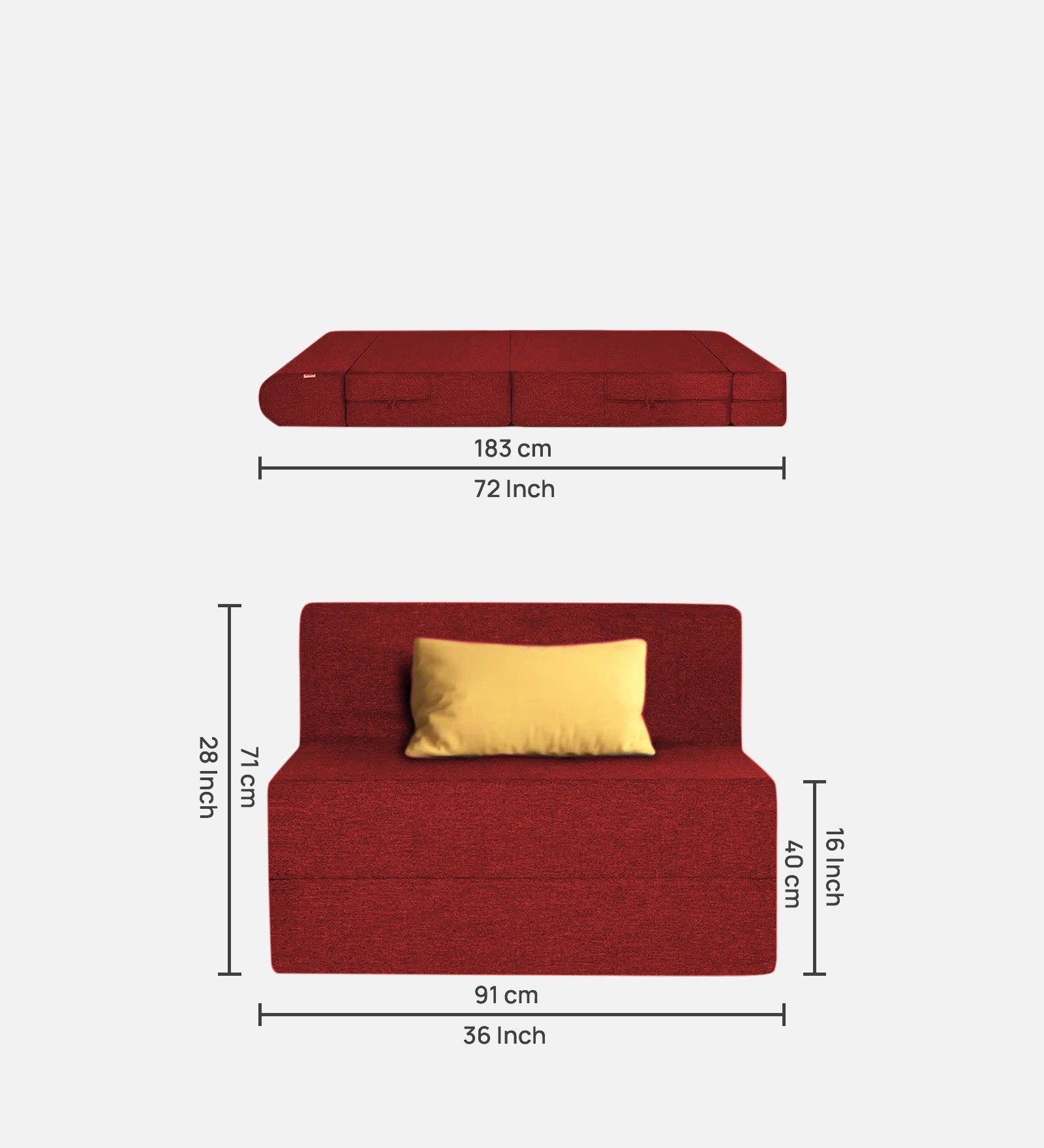 Fleepy Fabric 1 Seater Foldable Sofa Cum Bed In Blood Maroon Colour - Febonic Living