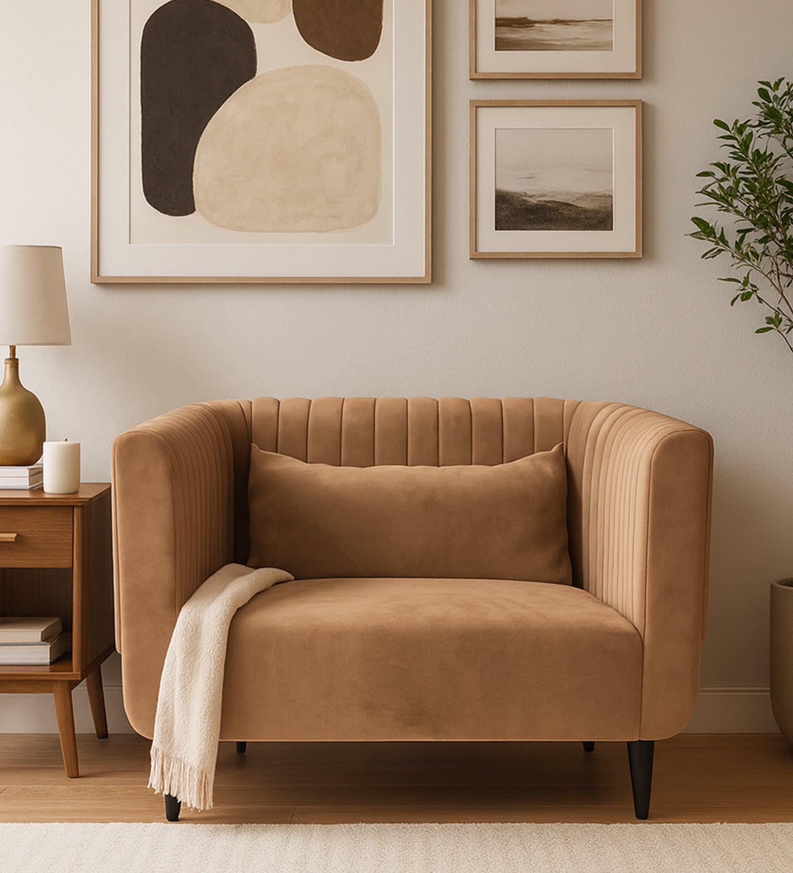 Jackson Waterproof Velvet 1 Seater Sofa In Dusty Beige Colour