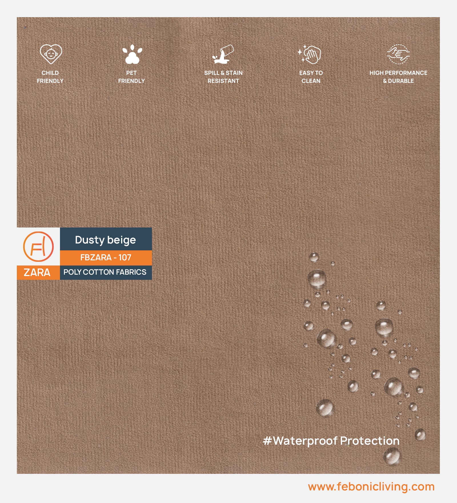 Jackson Waterproof Velvet 1 Seater Sofa In Dusty Beige Colour