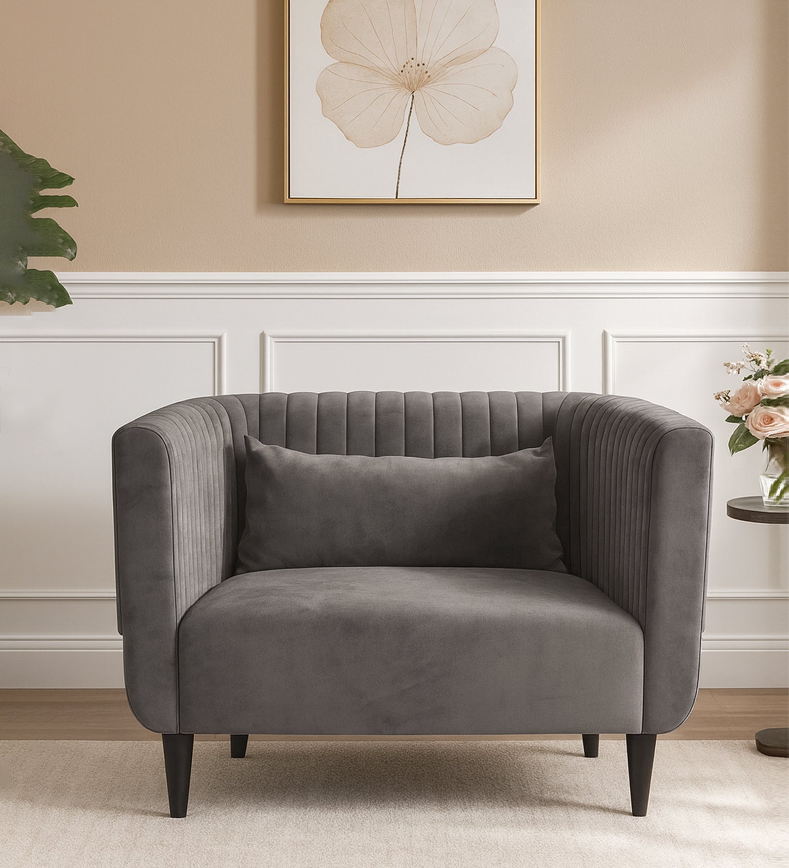 Jackson Waterproof Velvet 1 Seater Sofa In Neutral Grey Colour