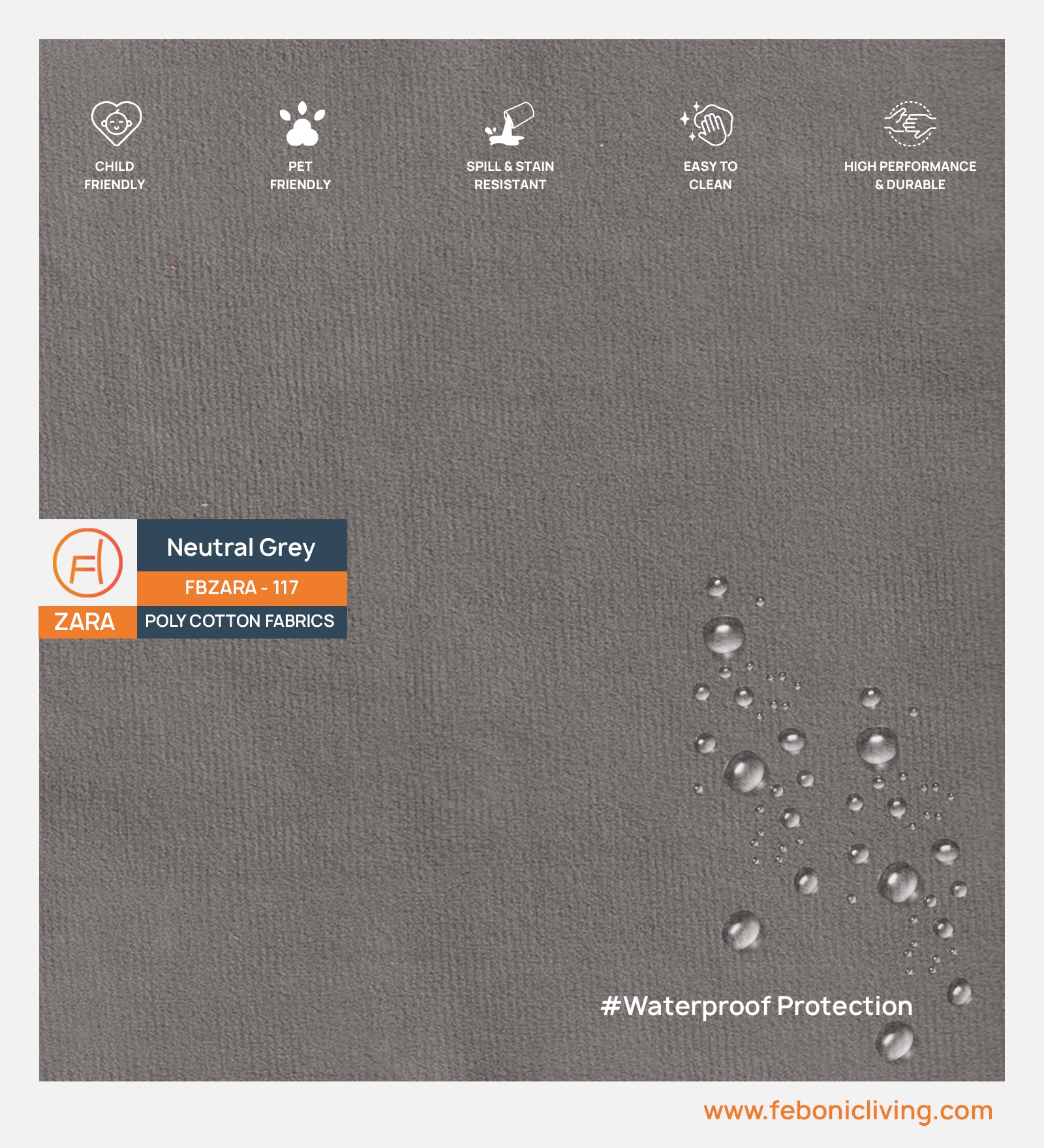 Jackson Waterproof Velvet 1 Seater Sofa In Neutral Grey Colour