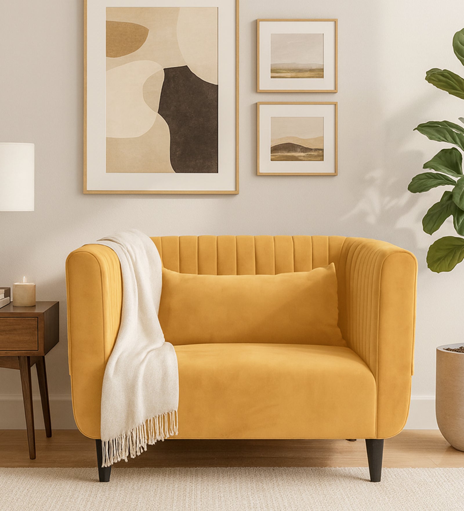 Jackson Waterproof Velvet 1 Seater Sofa In Marigold Yellow Colour