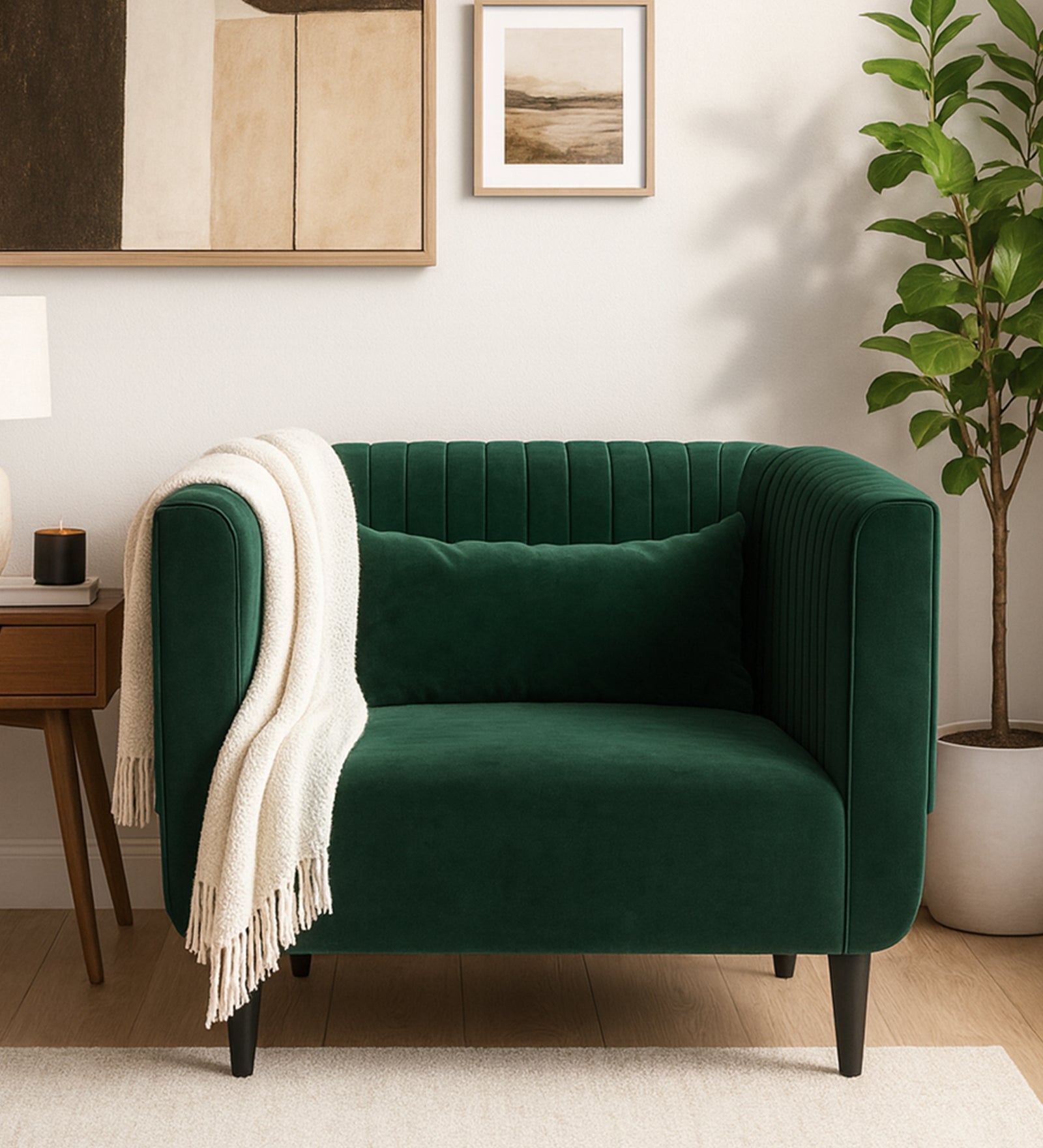 Jackson Waterproof Velvet 1 Seater Sofa In Emerald Green Colour