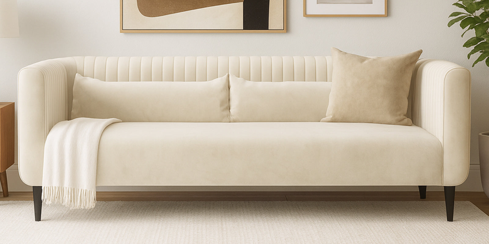 Jackson Waterproof Velvet 3 Seater Sofa In Cashew Cream Colour