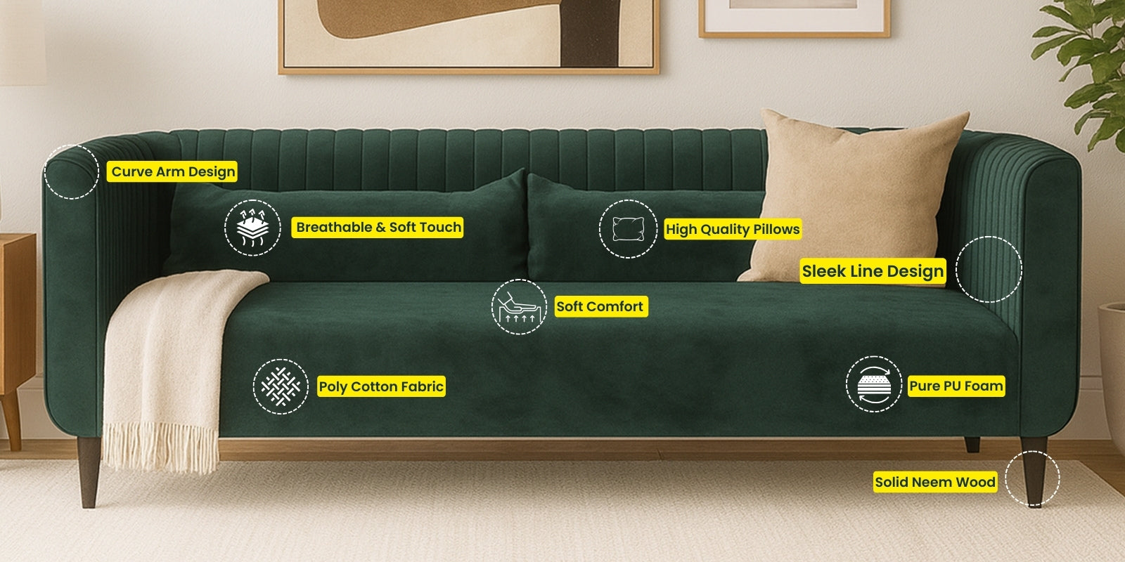 Jackson Waterproof Velvet 3 Seater Sofa In Cashew Cream Colour