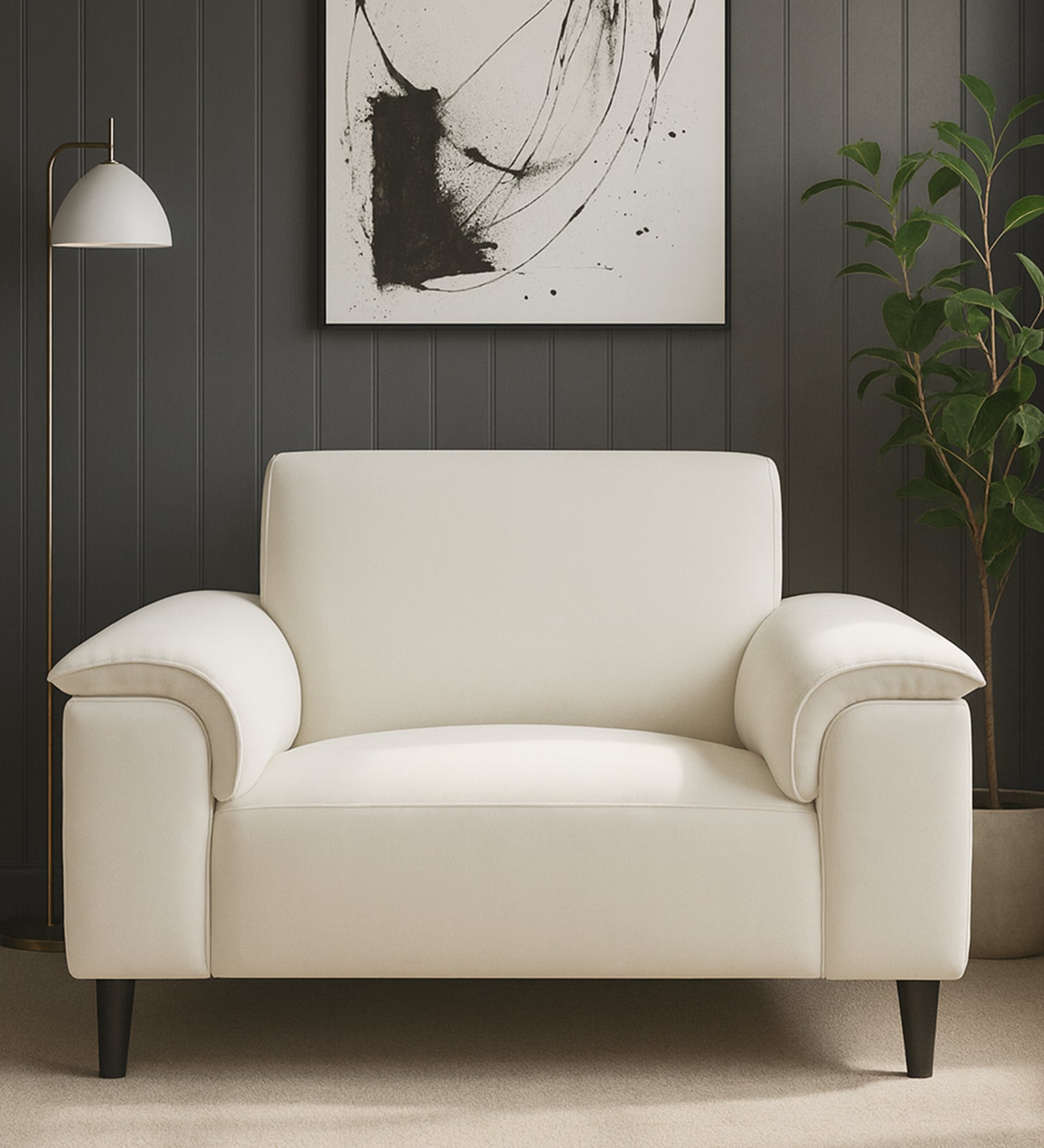 Ocean Velvet 1 Seater Sofa In Warm White Colour
