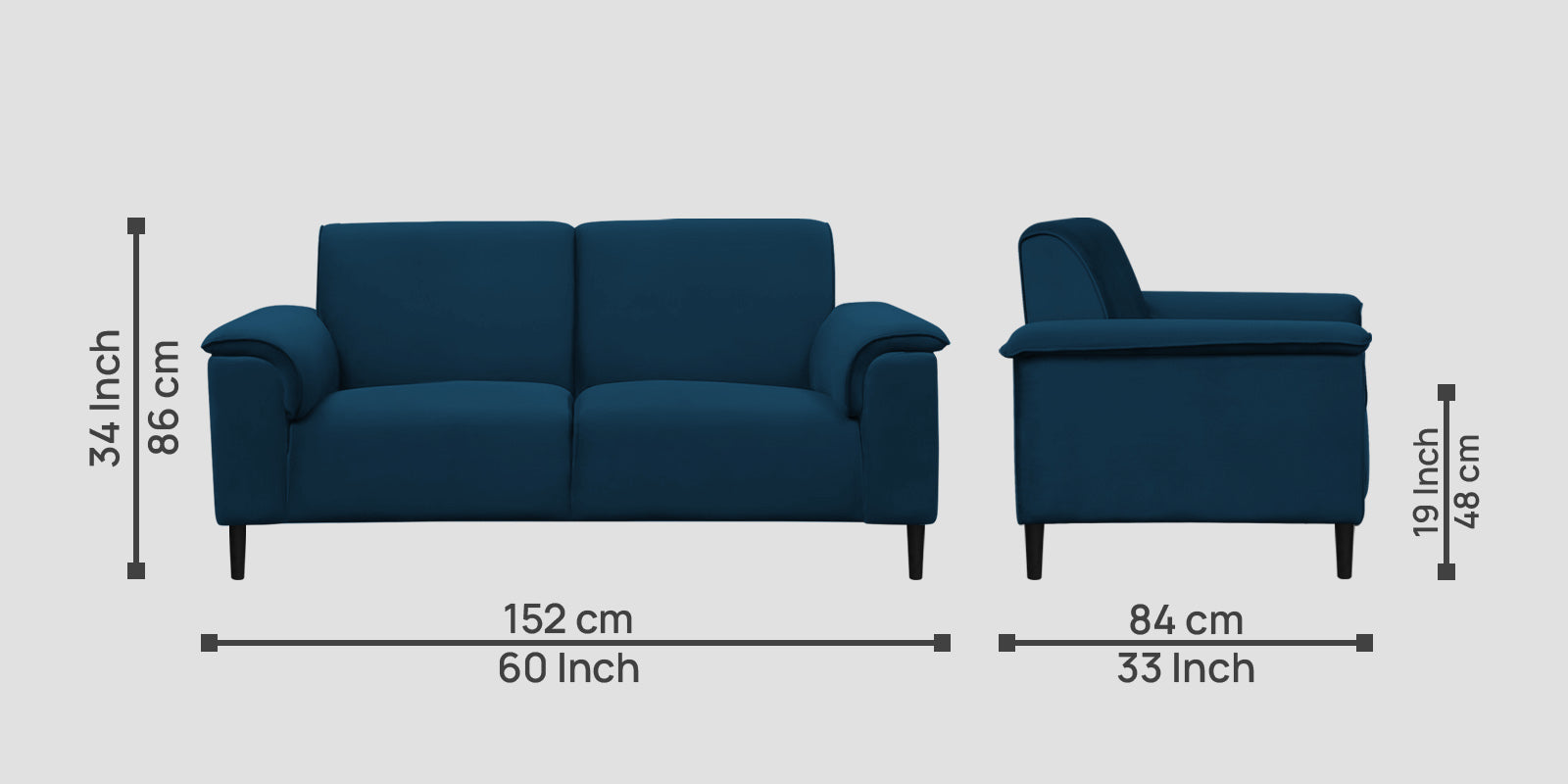 Ocean Velvet 2 Seater Sofa In Azure Blue Colour