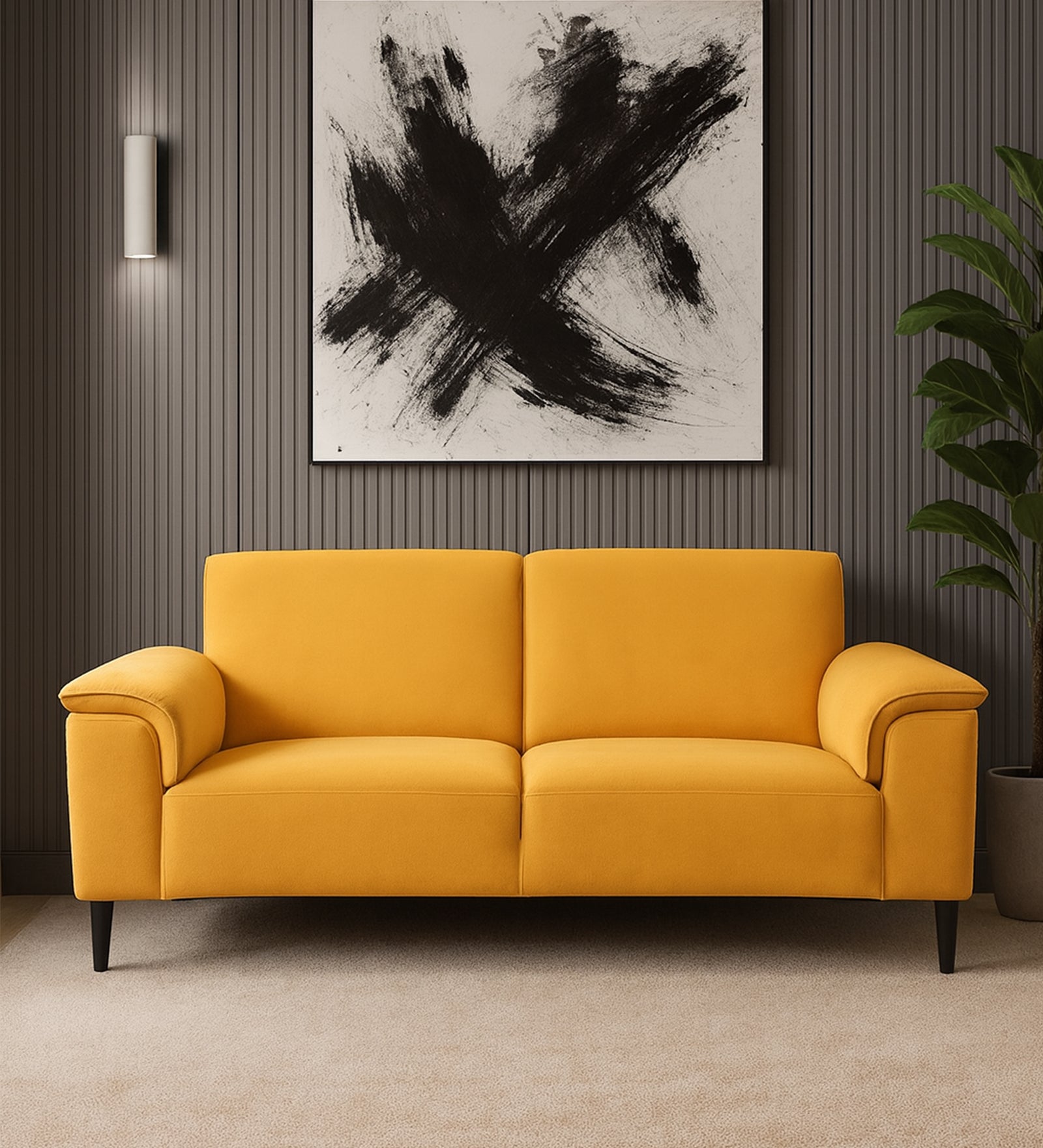 Ocean Velvet 2 Seater Sofa In Turmeric Yellow Colour