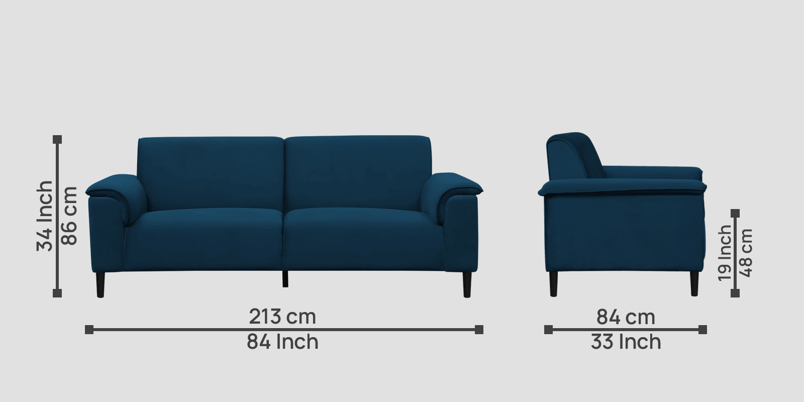 Ocean Velvet 3 Seater Sofa In Azure Blue Colour
