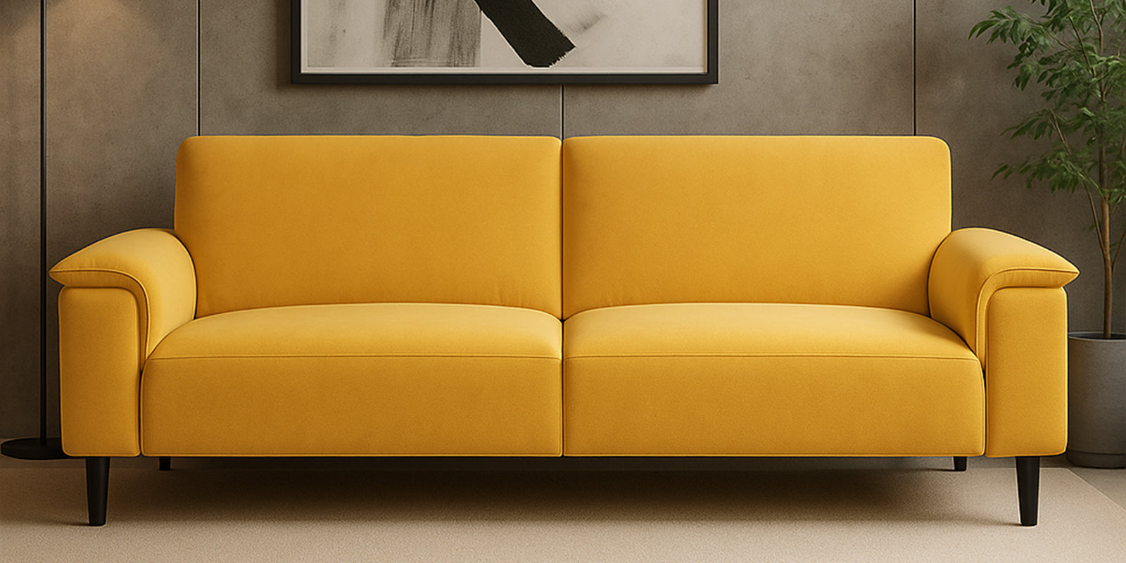 Ocean Velvet 3 Seater Sofa In Turmeric Yellow Colour
