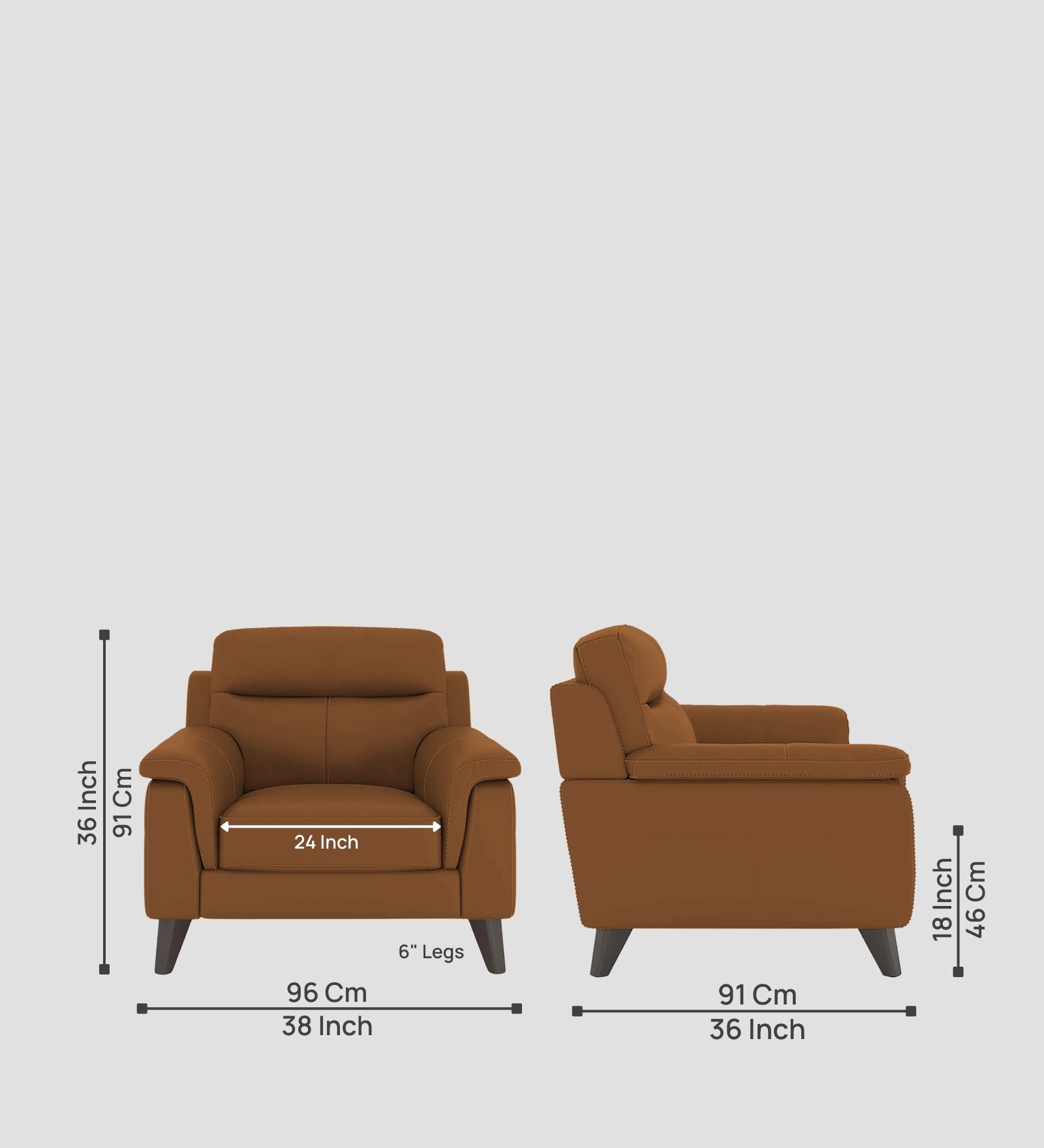 Omton Leatherette 1 Seater Sofa In Cinnamon Brown Colour