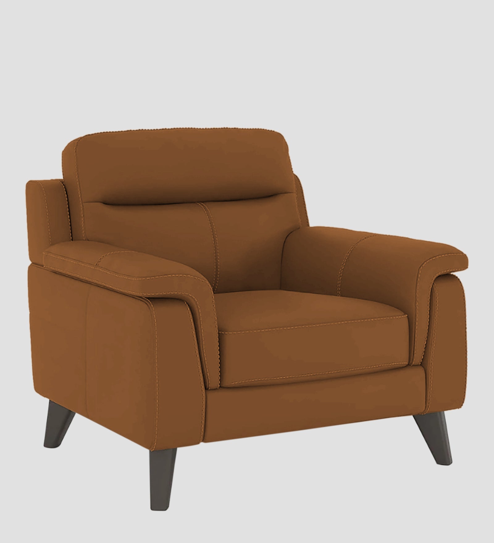 Omton Leatherette 1 Seater Sofa In Cinnamon Brown Colour